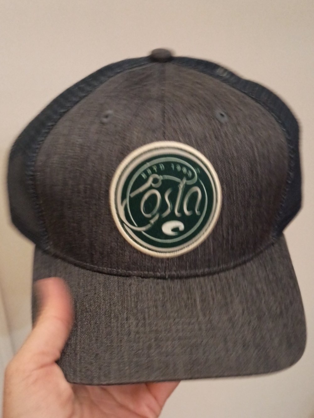 Costa Gray Trucker Cap with Green Logo Patch